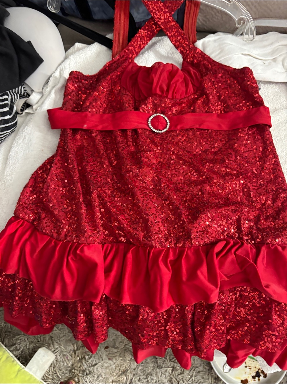 Red Sequin Ruffle Kids Dress - Unbranded